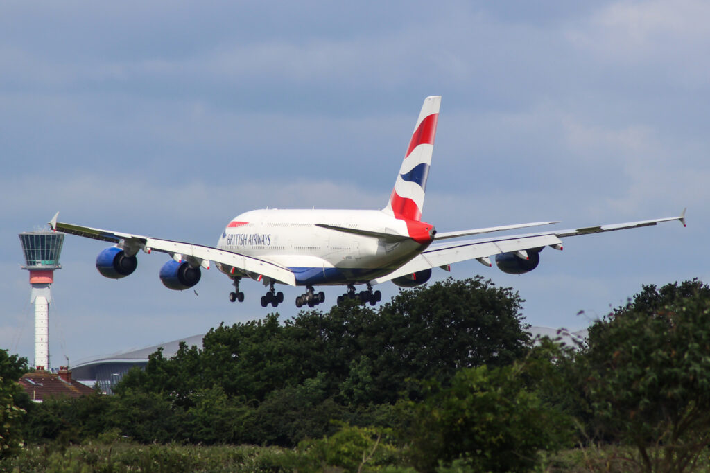 Passagiers British Airways A380 halen nat pak